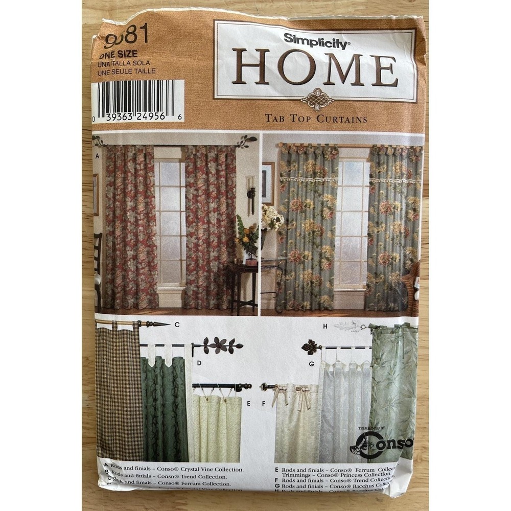 Simplicity HOME Sewing Pattern 9681 - Tab Top Curtains in 8 Styles UNCUT FF